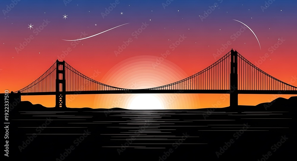 Fototapeta premium Golden Gate Bridge sunset silhouette landscape.