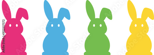 Colorful bunny silhouette set cute rabbit icon collection simple flat animal shapes for easter decoration vector illustration design