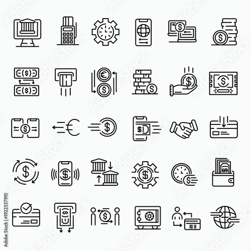 Money Transfer Line Icon Set,