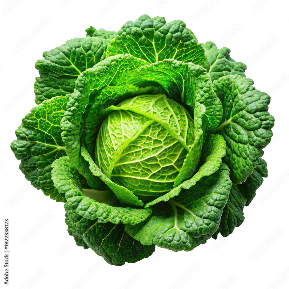 Fototapeta premium Fresh green cabbage head on display isolated on transparent background