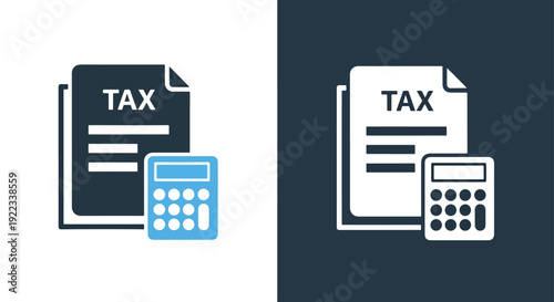 Tax calculation icon set flat design vector illustrationBlue icon set - Modern style icon - Vector icon set - Glyph and solid icon set - Icon vector - Flat Design Icon - line icon set