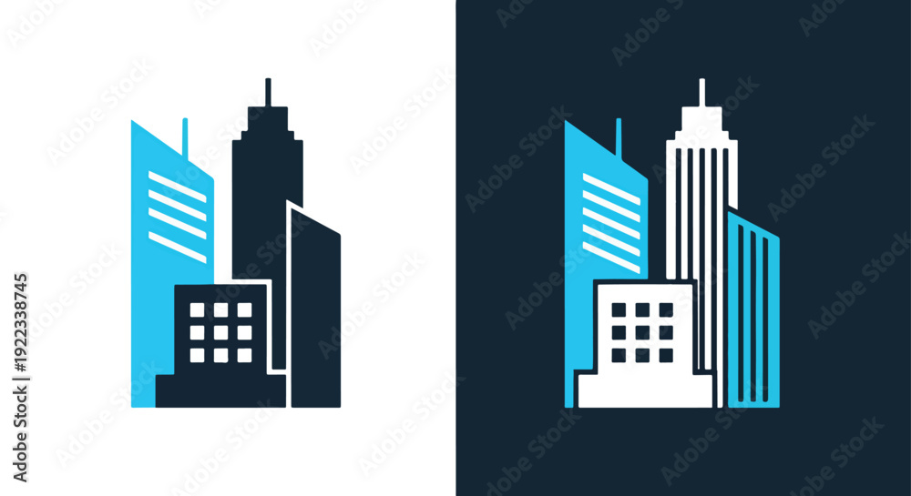 Obraz premium city skyline icon set flat design vector illustrationBlue icon set - Modern style icon - Vector icon set - Glyph and solid icon set - Icon vector - Flat Design Icon - line icon set