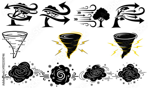 Whimsical Weather Elements: A collection of stylized illustrations that capture the raw beauty and dynamic force of nature's weather phenomena.