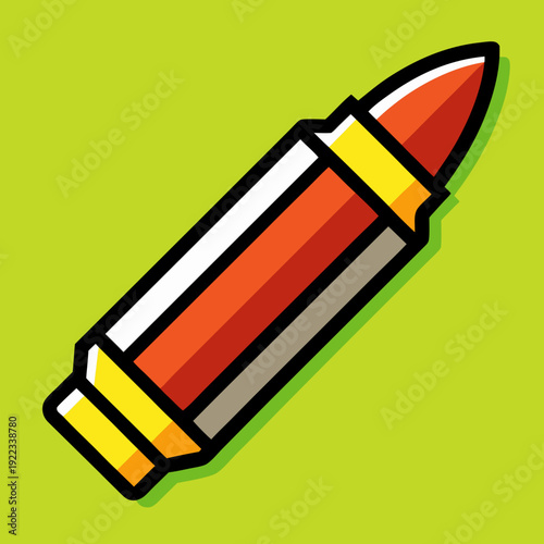 Stylized bullet vector illustration featuring vibrant colors and thick outlines on a bright green background