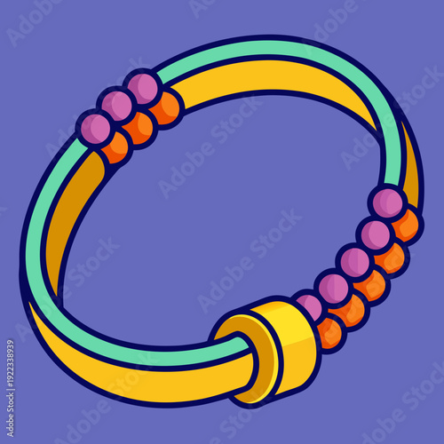 Colorful beaded bracelet with unique yellow clasp and a vibrant purple background