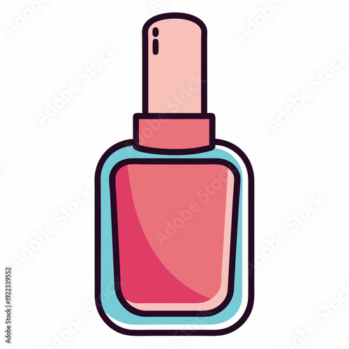 Charming cartoon illustration of a pink nail polish bottle with a light blue outline