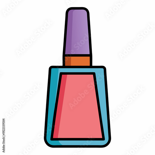 Colorful cartoon nail polish bottle with vibrant pink liquid and purple cap illustration