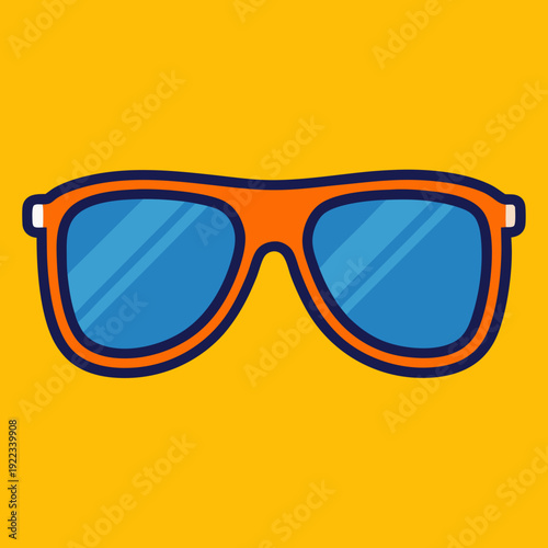 Vibrant orange sunglasses with cool blue lenses on a bright yellow background