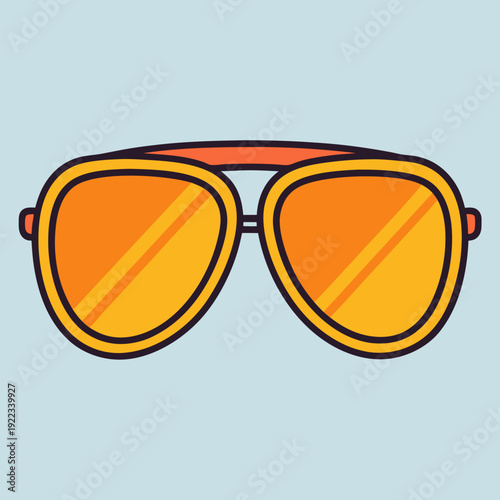 Stylish retro orange sunglasses illustration on a light blue background for summer vibe