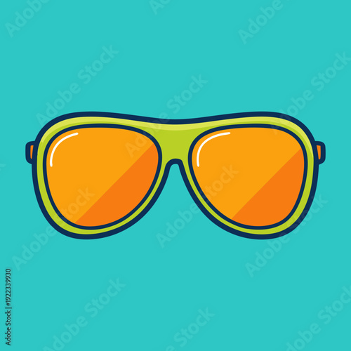 Vibrant lime green frame sunglasses with bright orange lenses against a teal background