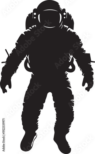 A black silhouette of an astronaut in a spacesuit isolated on transparent background, Vector