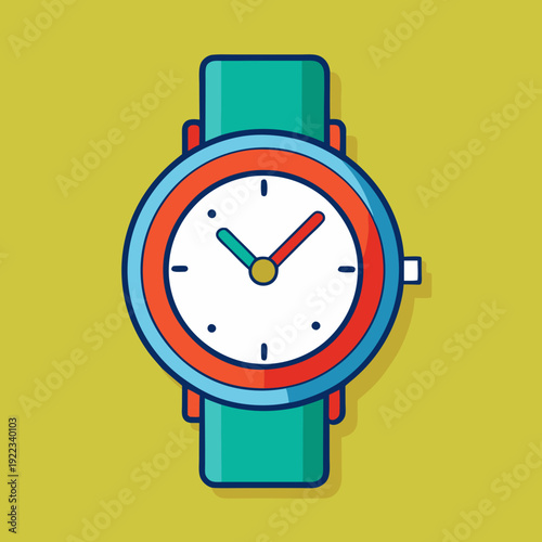A vibrant and modern wristwatch illustration with a colorful design on a yellow-green background