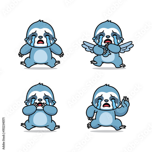 Crying cartoon yeti character set with different emotions on white background