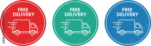 Free delivery round badge set with fast shipping truck icon ecommerce label vector collection