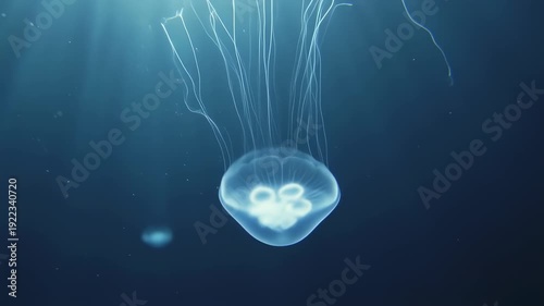 Glowing Jellyfish Drifting in the Deep Blue Sea.