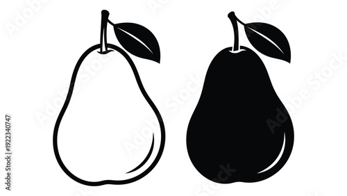 A black and white illustration of two pears isolated on white background, Vector
