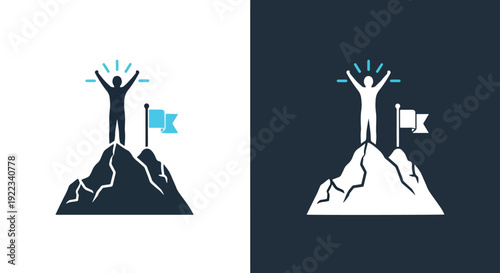 Success mountain climb flat design vector illustrationBlue icon set - Modern style icon - Vector icon set - Glyph and solid icon set - Icon vector - Flat Design Icon - line icon set