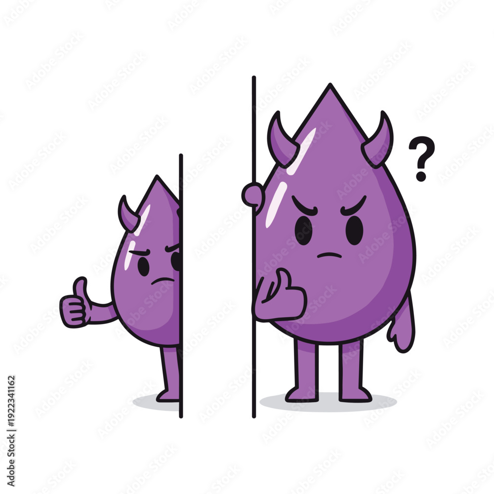 Fototapeta premium Cartoon water drops with different emotions divided by a line with copy space