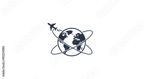 Airplane flying around the world globe.