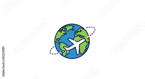 Airplane Flying Around Globe Illustration.