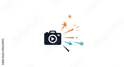 Black Camera Icon with Colorful Stars.