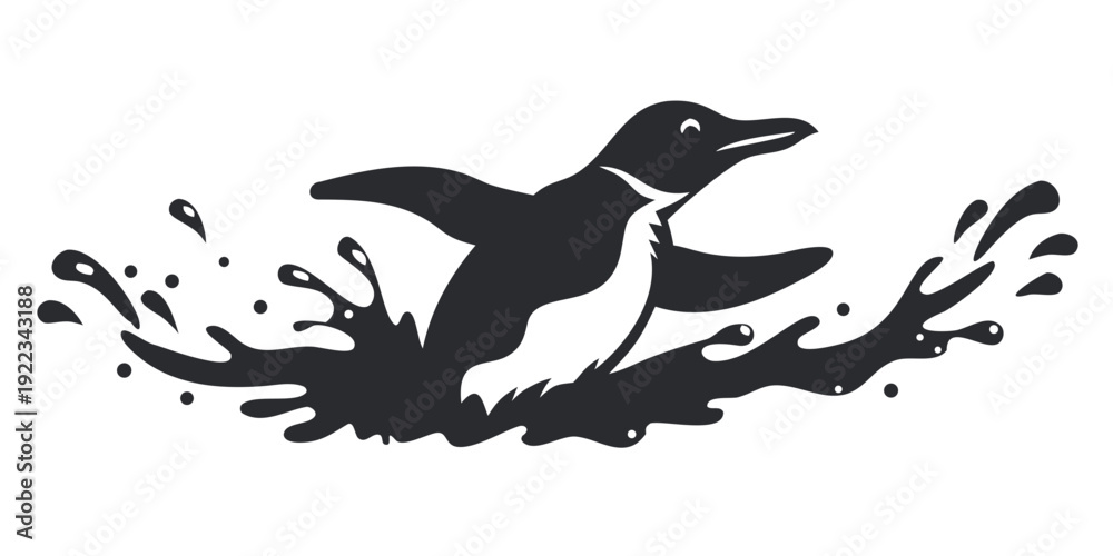 Naklejka premium Penguin Splashing in Water Vector Illustration
