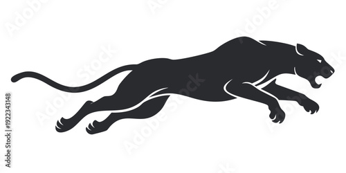 Leaping Black Panther Silhouette – Sleek Aggressive Wild Cat Vector Illustration