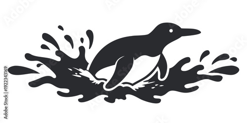 Penguin Splashing in Water Silhouette Vector Icon