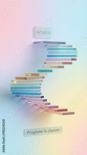 Abstract Spiral Staircase Floating Against a Gradient Wall