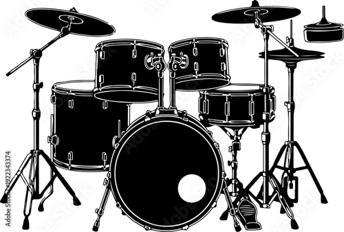 Musical Drum set silhouette vector illustration