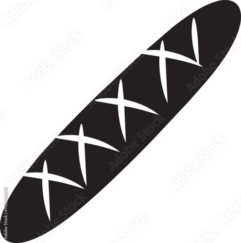 A black silhouette of a loaf of bread with several slices marked on it isolated on transparent background, Vector