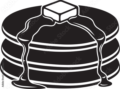A stack of pancakes with syrup and butter on top isolated on transparent background, Vector
