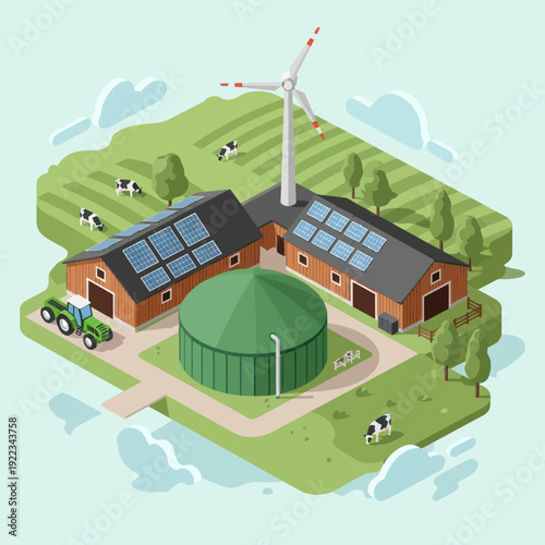 Sustainable Farm with Renewable Energy Sources.
