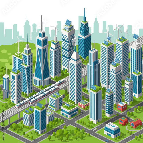 Modern Cityscape with Skyscrapers and Infrastructure.