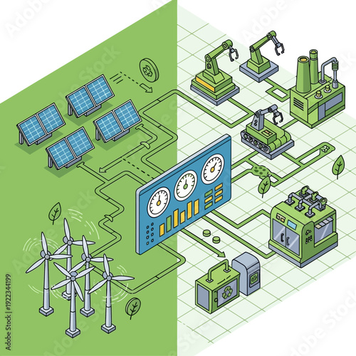 Renewable Energy Infographic with Industrial Machinery.