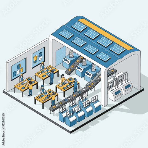 Modern Laboratory Facility with Equipment and Solar Panels.