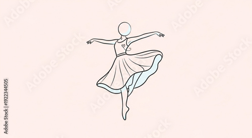Elegant ballerina dancing in mid air with flowing skirt and outstretched arms on soft pink background