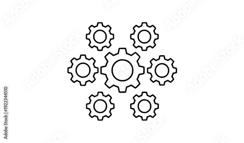 System Settings Gear Outline Icon with Connected Cogwheels Vector Illustration Isolated on White Background