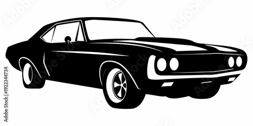 Classic Muscle Car Silhouette - 1969 Retro Sports Car Vector Stencil