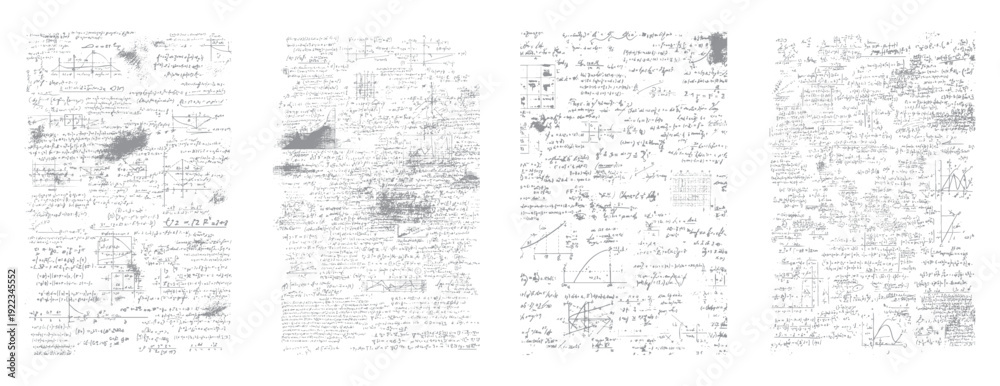 Fototapeta premium Complex handwritten mathematical equations and graphs on white background mathematics science education