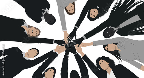 Business team joining hands together in unity and success concept with professional corporate collaboration