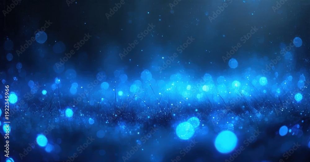 Obraz premium Abstract blue lights create dynamic energy. Glowing particles suggest depth, movement, futuristic scene. Dark background enhances brilliance.