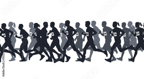Silhouette runners marathon race competition teamwork motion speed endurance sports fitness