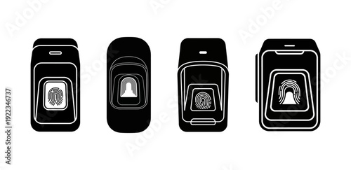 Fingerprint Scanner Icons in a Row, Representing Security and Access Control Technology