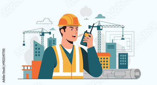 Construction Worker Using Walkie Talkie 4.