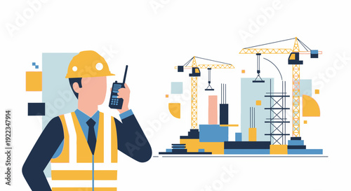 Construction Worker with Radio Communication Device 1.