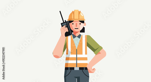 Construction Worker with Radio Communication Device.