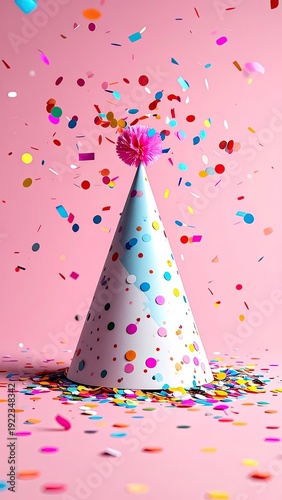 Wallpaper Mural Vibrant Confetti and Party Hat on Pink Background Torontodigital.ca
