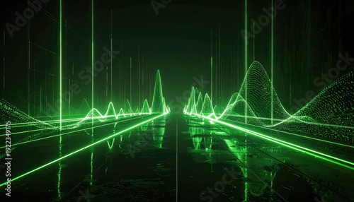 Wallpaper Mural Abstract visualization of digital sound waves or data patterns in glowing green light. Torontodigital.ca