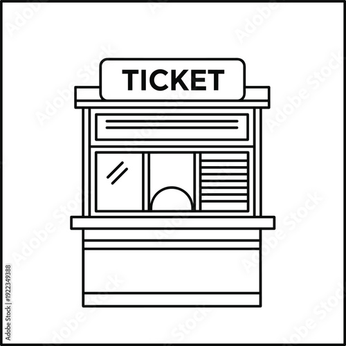 Ticket booth window line icon cinema box office kiosk counter outline vector illustration isolated entertainment service symbol design